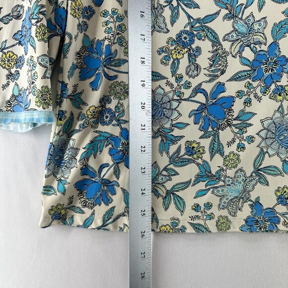 Lands' End Top Womens Sz M/L 10-12 Floral 3/4 Sleeve Stretch Nylon Blend Blue - Picture 11 of 11